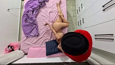 Stepfather takes off his carnival costume and ejaculates in her mouth.