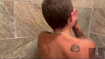 Shower BJ ends in cum facial cum swallowing