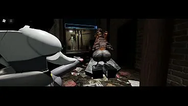 Futanari Threesome in Grimy Alleyway