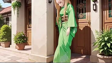 Japanese Goddess in Green Kimono Morning Sex