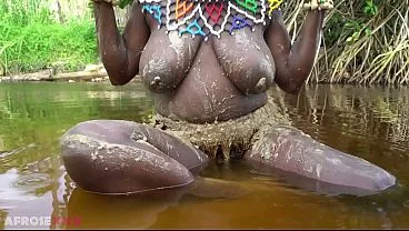 Busty African Girlfriend Naked River Tease