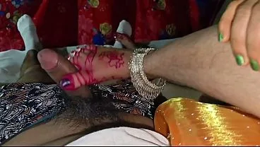 Indian Wife Footjob Creampie in Bedroom
